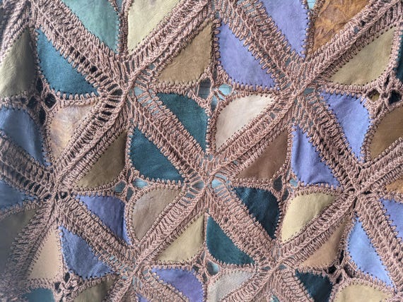 Lightweight Vintage Patchwork Crochet Leather Sha… - image 6