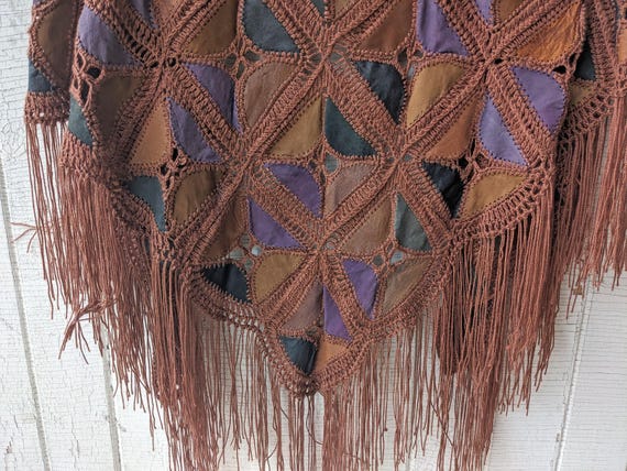 Lightweight Vintage Patchwork Crochet Leather Sha… - image 1