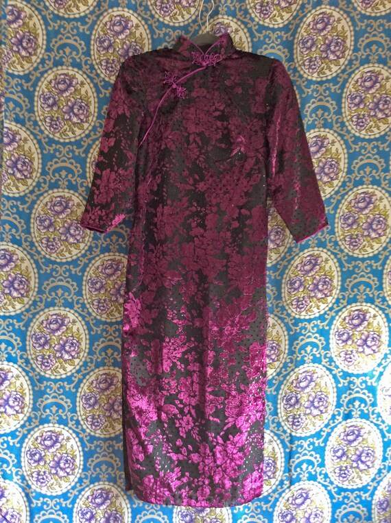 Purple Burnout Velvet Mandarin Collar Dress