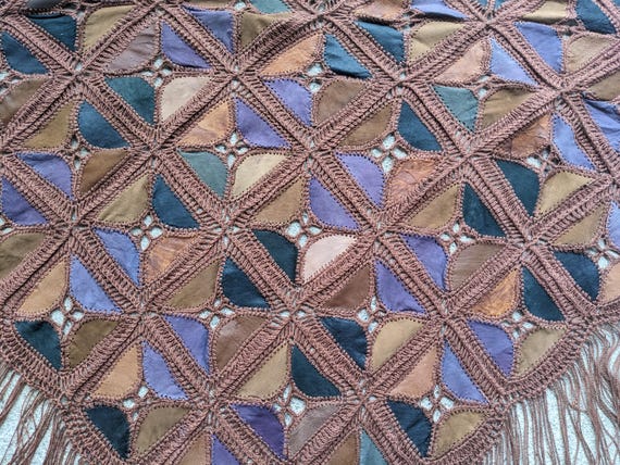 Lightweight Vintage Patchwork Crochet Leather Sha… - image 8