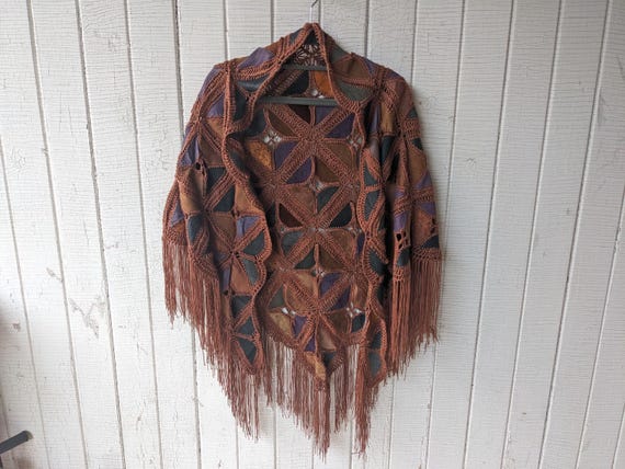 Lightweight Vintage Patchwork Crochet Leather Sha… - image 2