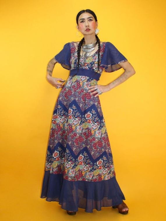 Patchwork Print Bohemian Wrap Dress - image 3