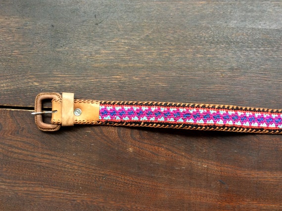 Guatemalan Leather & Cotton Embroidered Woven Belt