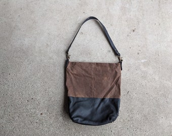 Waxed Canvas and Leather Shoulder Bag with Zipper