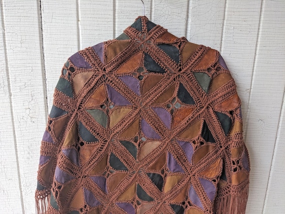 Lightweight Vintage Patchwork Crochet Leather Sha… - image 4