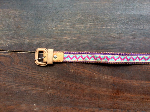 Guatemalan Leather & Cotton Embroidered Woven Belt