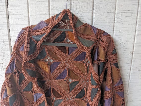 Lightweight Vintage Patchwork Crochet Leather Sha… - image 3