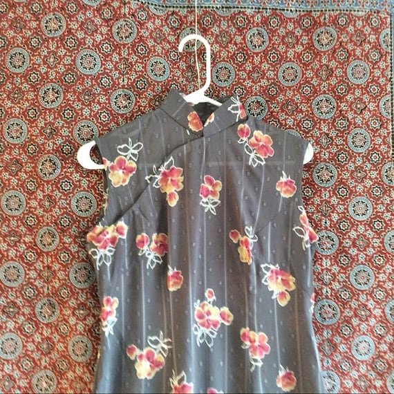 Sheer Floral Mandarin Collar Dress