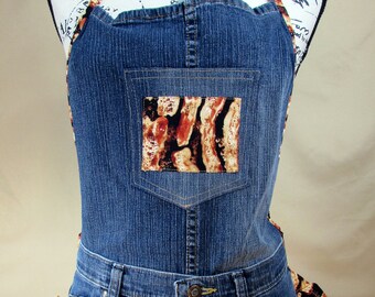 Sizzling Bacon Themed Denim Apron