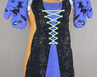 Witch Dress Novelty Apron with Oven Mitts