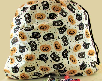 Trick or Treat Sack w/ Drawstring {Owl, Cat & Jack}