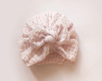 Pastel Pink Gingham Baby Turban,| Soft Elastic Gauze,  Newborn to Adult Sizes, Handmade Headwrap| Baby Shower Gift, Spring Accessory