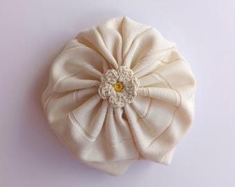 Organic Cotton Baby Turban: Handmade Crochet Daisy Applique