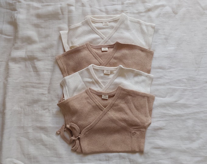 Featured listing image: Pack of 4 mini kimonos , Newborn Kimono Set , Unbleached & Undyed Baby Clothing ,  100% Natural Cotton ,  Sensitive Skin-Friendly