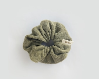 Terry Splash, Olive Terry Scrunchy, Absorbent Towel Scrunchy, quick dry cotton, Spa & Beach Scrunchy, Handmade