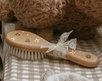 Personalized Hand-Painted Baby Brush: Soft Goat Bristles, Cottagecore Gift