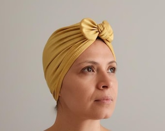 Shiny Golden Swim Turban Quick-Dry Bow Cap for Pool, Beach & Spa