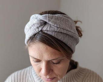 Grey cotton ear warmer - Wide Knit winter headband for women