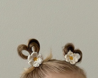 Daisy hair tie, Crochet Hair Ties set, toddler hairbands, Cute Hair Ties, mini snag-free elastics for little girls