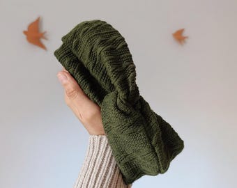 Winter Knit ear warmer — Twisted winter headband for women - Khaki