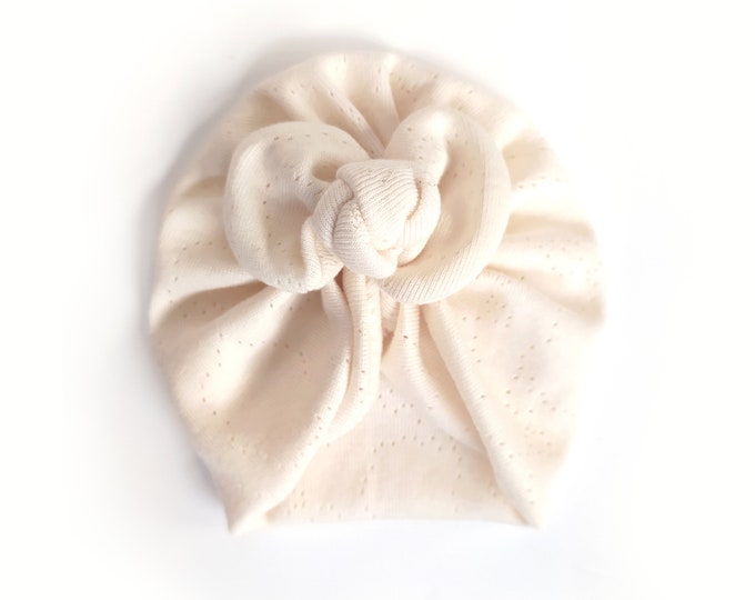 Featured listing image: Organic cotton newborn bow turban, undyed and hypoallergenic