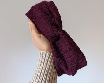 Burgundy Knit ear warmer — Wide winter headband for women