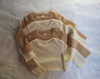 Pack of 4 organic Bodysuits - Unbleached/Undyed , 100% Natural