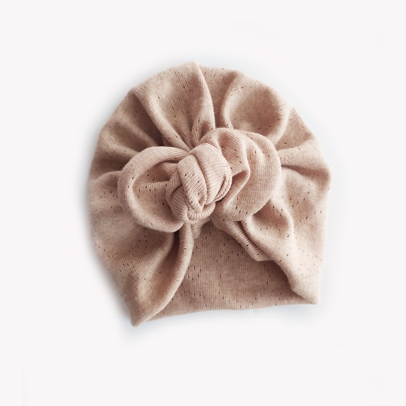 Adriana, Organic cotton, BIO, Bow Turban, New Born bow turban, turban, Bow Headband Hat, baby turban, Newborn hat, turban bébé, Brown zdjęcie 1