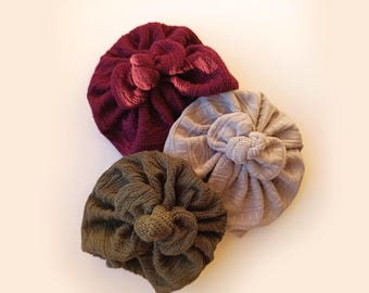 3-pack winter knit turbans — newborn to adult sizes