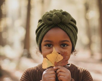 Khaki knit winter turban — newborn to adult sizes