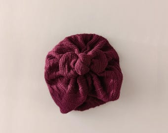 Burgundy Knit winter turban - Newborn to adult sizes