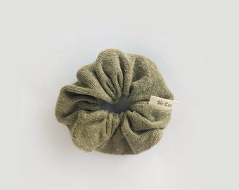 Olive Terry Cloth Scrunchy: Absorbent Spa & Beach Hair Tie