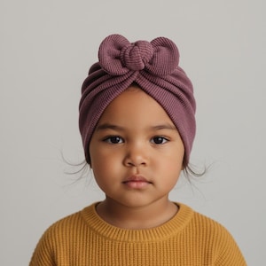 Dammig lila turban med rosett - Från nyfödd till vuxen - Höstkollektion