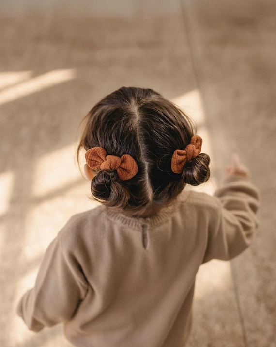 Handmade Baby Hair Ties: Soft Cotton Daisy Bows, Set of 2