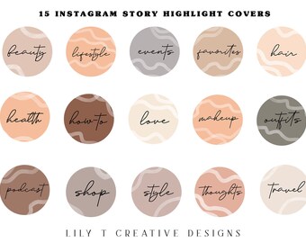 15 Instagram Story Highlight Cover Icons | Handwritten Words | Boho | Neutral | Cursive | Social Media Icons | Aesthetic | Beige