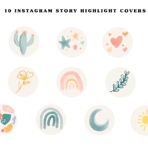 10 Instagram Story Highlight Cover Icons | Watercolor | Boho | Neutral | Pastel | Social Media Icons | Aesthetic | Cute