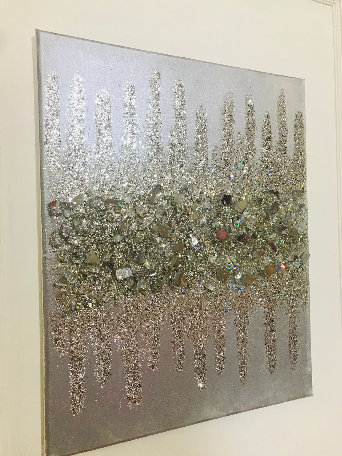 Glitter Painting Silver Metallic Painting Silver Art Glass Etsy UK
