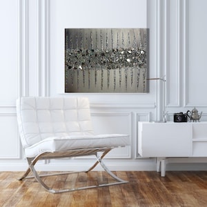 glass glitter painting silver metallic painting silver art, glass art glam art neutral painting Z gallery inspired  art holographic