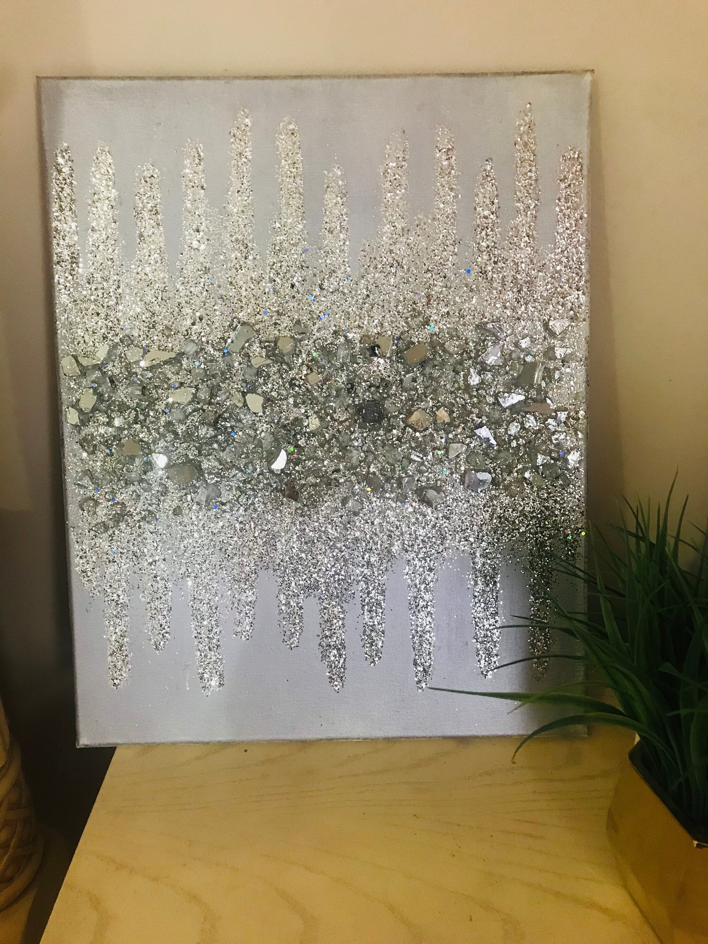 Glitter Painting Silver Metallic Painting Silver Art Glass Etsy UK
