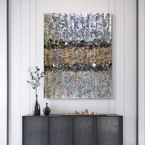 Textured Glass Glitter Wall Art: Gold Silver White Glam Decor