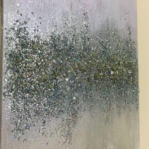 wall art glitter painting silver metallic painting silver art, glass art glam art neutral painting Z gallery inspired  art holographic