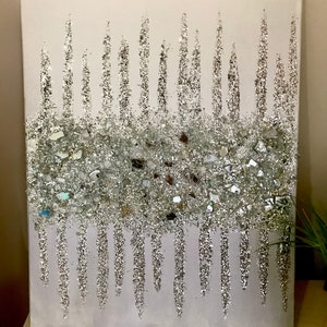 Holographic Glitter Glass Painting: Silver Glam Art (16x20)