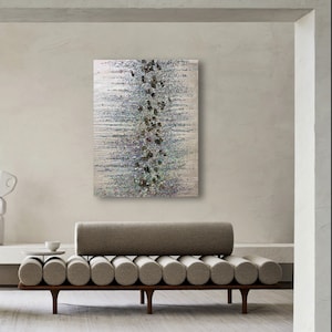 wall art glitter painting silver metallic painting silver art, glass art glam art neutral painting Z gallery inspired  art holographic