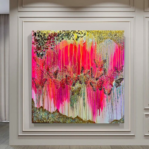 ターコイズとゴールドの抽象的な海景画：「ブルーの深み」 - Etsy 日本