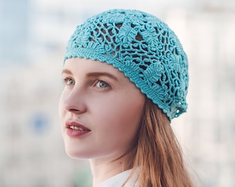 Pentagon Motif French Beret Crochet Pattern: Double Bullion Stitch Beanie, PDF