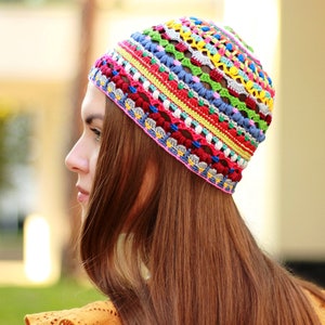 Hippie Crochet Hat Pattern PDF Crocheted Beanie Pattern For Men Women Graph Chart Written Hat Pattern Multicolor Crochet Hat Pattern image 1