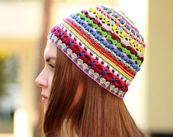Hippie Crochet Hat Pattern PDF - Crocheted Beanie Pattern For Men Women - Graph Chart Written Hat Pattern - Multicolor Crochet Hat Pattern
