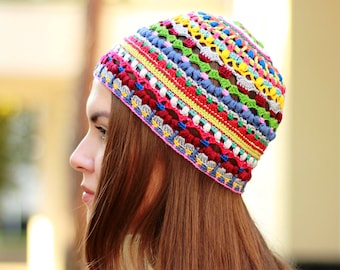 Hippie Crochet Hat Pattern PDF - Crocheted Beanie Pattern For Men Women - Graph Chart Written Hat Pattern - Multicolor Crochet Hat Pattern