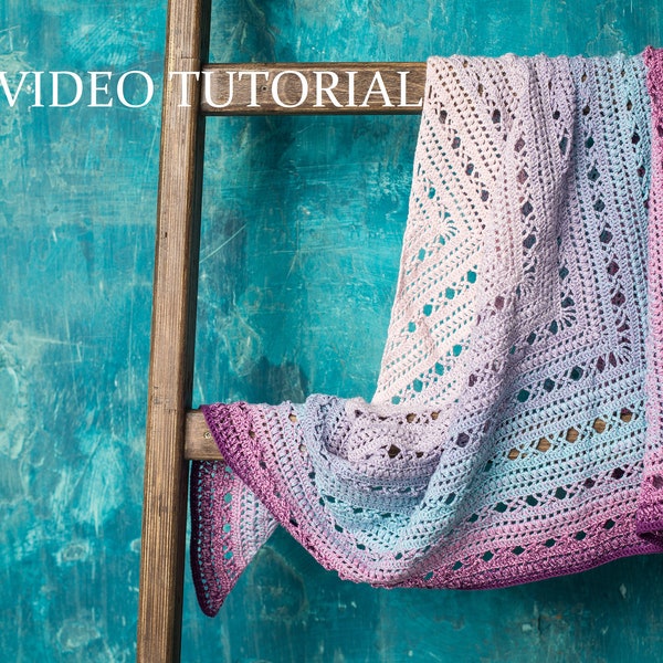 Crochet shawl pattern Diez - Easy to crochet gradient fingering yarn shawl pattern PDF - Written and video pattern cotton shawl ItWasYarn
