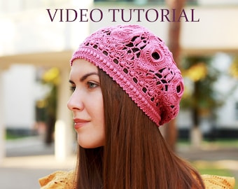 Modèle de béret au crochet - Modèle de bonnet écrit et graphique - Tutoriel vidéo pour crocheter un béret - Modèle de béret Barocco ItWasYarn - Numérique